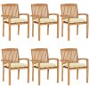 Stapelbara trädgårdsstolar med dynor 6 st massiv teak vidaXL – miniatyr 1