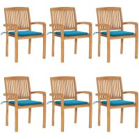 Stapelbara trädgårdsstolar med dynor 6 st massiv teak vidaXL