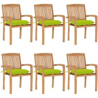 Stapelbara trädgårdsstolar med dynor 6 st massiv teak vidaXL