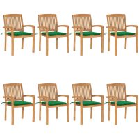 Stapelbara trädgårdsstolar med dynor 8 st massiv teak vidaXL