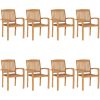 Stapelbara trädgårdsstolar med dynor 8 st massiv teak vidaXL – miniatyr 2