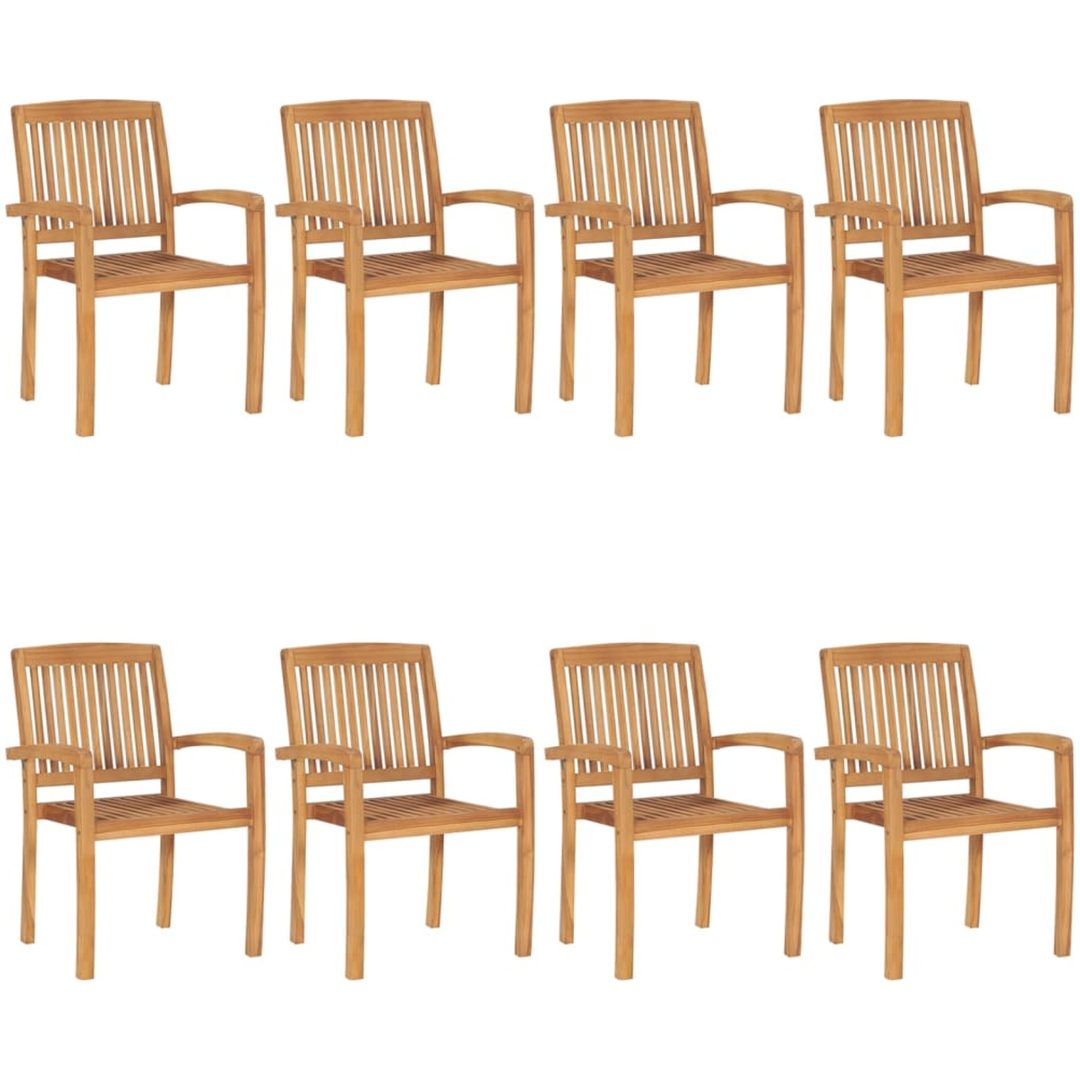 Stapelbara trädgårdsstolar med dynor 8 st massiv teak vidaXL – bild 2