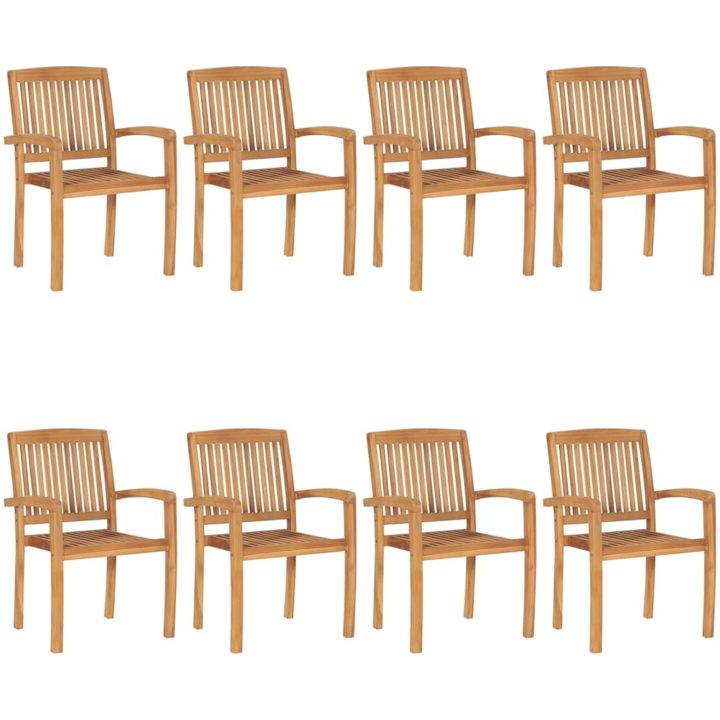 Stapelbara trädgårdsstolar med dynor 8 st massiv teak vidaXL – bild 2