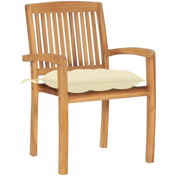 Stapelbara trädgårdsstolar med dynor 8 st massiv teak vidaXL – bild 3