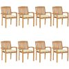 Stapelbara trädgårdsstolar med dynor 8 st massiv teak vidaXL – miniatyr 1