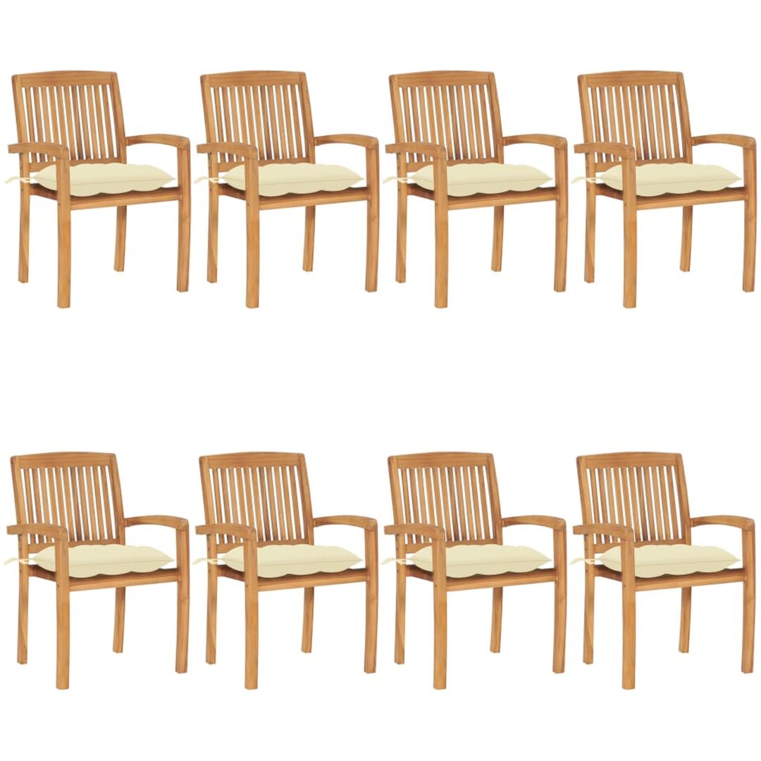 Stapelbara trädgårdsstolar med dynor 8 st massiv teak vidaXL
