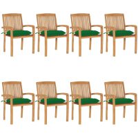Stapelbara trädgårdsstolar med dynor 8 st massiv teak vidaXL