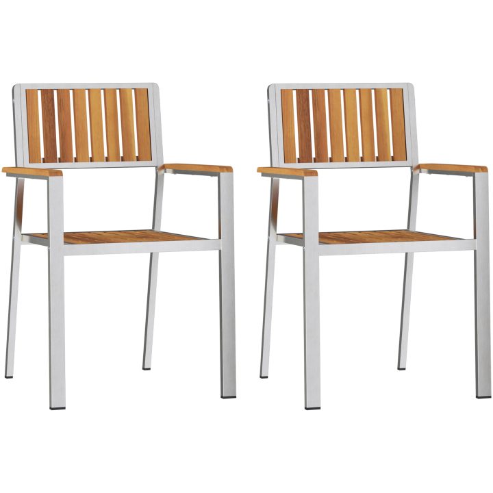 Stapelbara Trädgårdstolar 2 st Massivt Akacia & Rostfritt Stål vidaXL 56 x 54.5 x 87 cm – bild 2