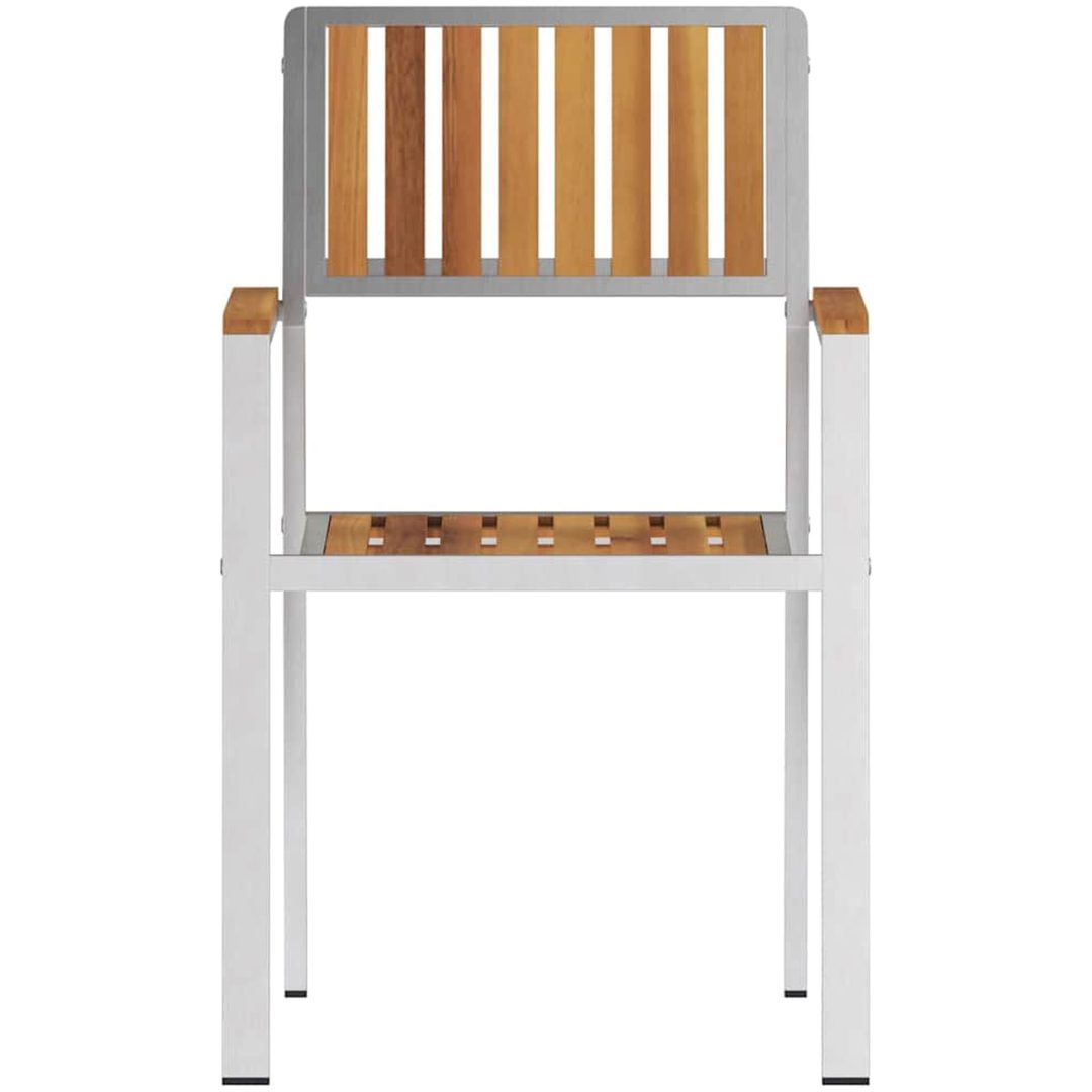 Stapelbara Trädgårdstolar 2 st Massivt Akacia & Rostfritt Stål vidaXL 56 x 54.5 x 87 cm – bild 5