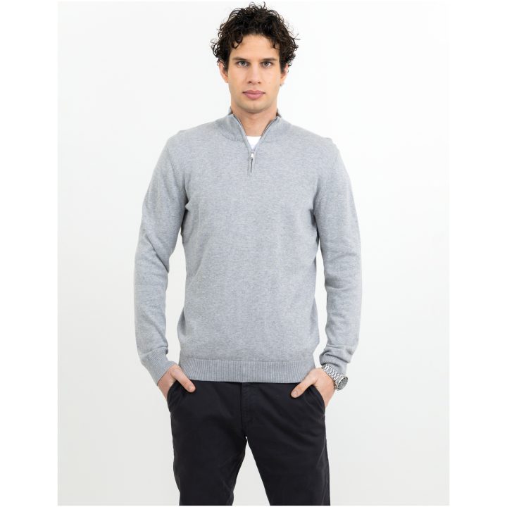 Stickad tröja Ashland Halfzip Gråmelerad James Harvest – bild 2