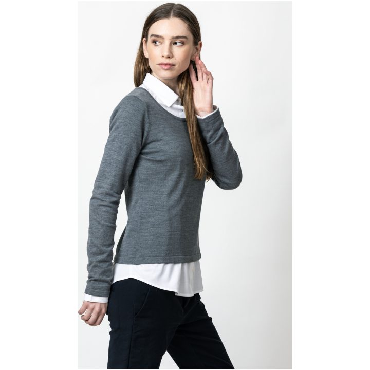 Stickad tröja Dam Merino U Mörkgrå melerad J.Harvest & Frost XS – bild 9