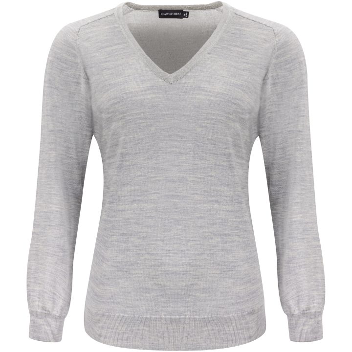 Stickad tröja Dam Merino V Ljusgrå melerad J.Harvest & Frost XS – bild 2
