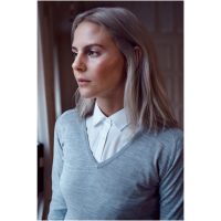 Stickad tröja Dam Merino V Ljusgrå melerad J.Harvest & Frost