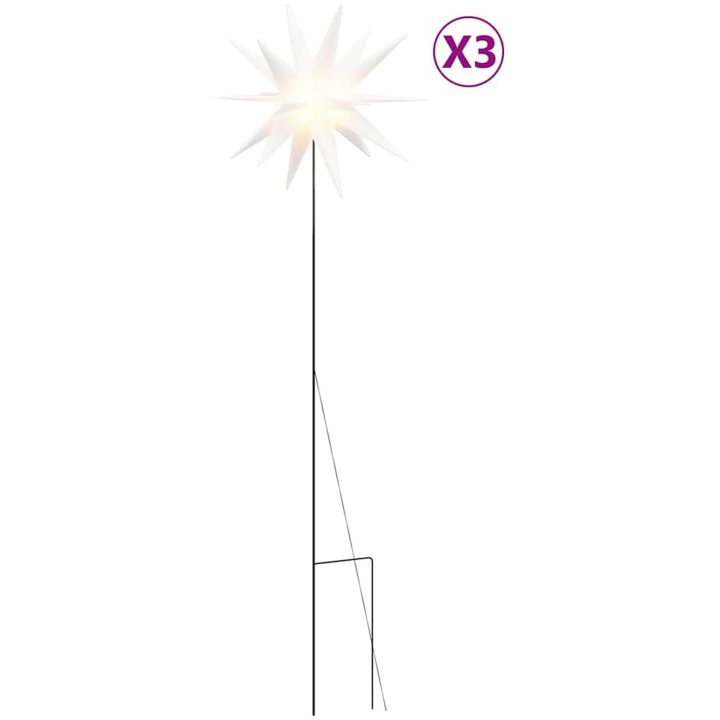 Stjärnor med spett LED 3 st vikbar vit 57 cm vidaXL – bild 2