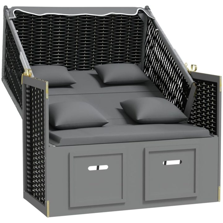 Strandkorg med dyna konstrotting och massivt trä antracit&svart vidaXL – bild 3