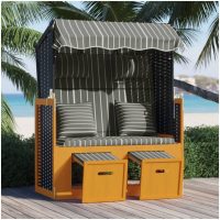 Strandkorg med dynor konstrottning och massivt trä svart & grå vidaXL