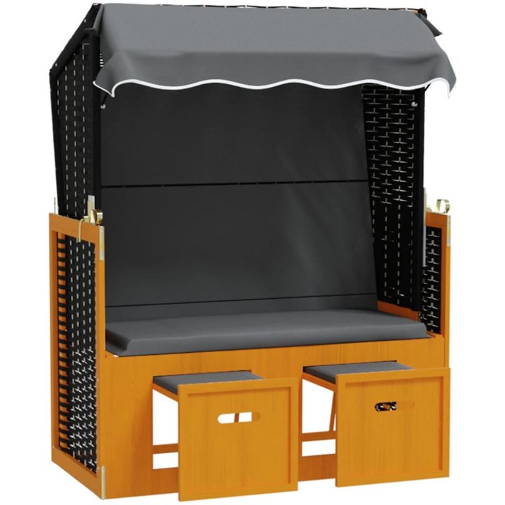 Strandkorg med tak konstrottning och massivt trä svart&antracit vidaXL – bild 4