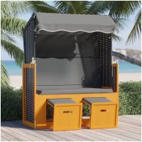 Strandkorg med tak konstrottning och massivt trä svart&antracit vidaXL