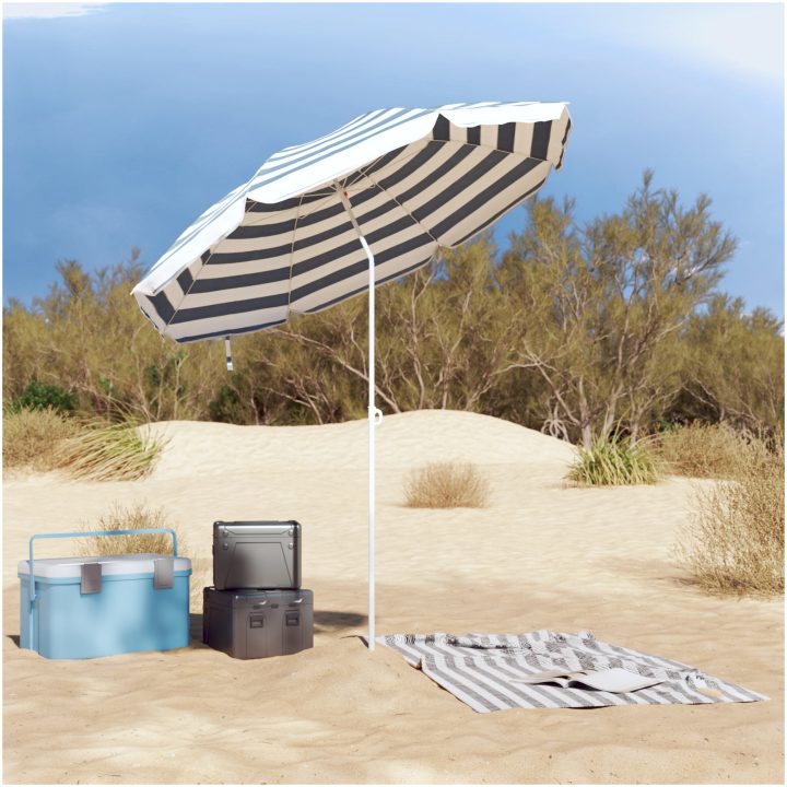 Strandparaply med Metallstång Blå & Vit 161x193 cm Polyester vidaXL Standard – bild 3