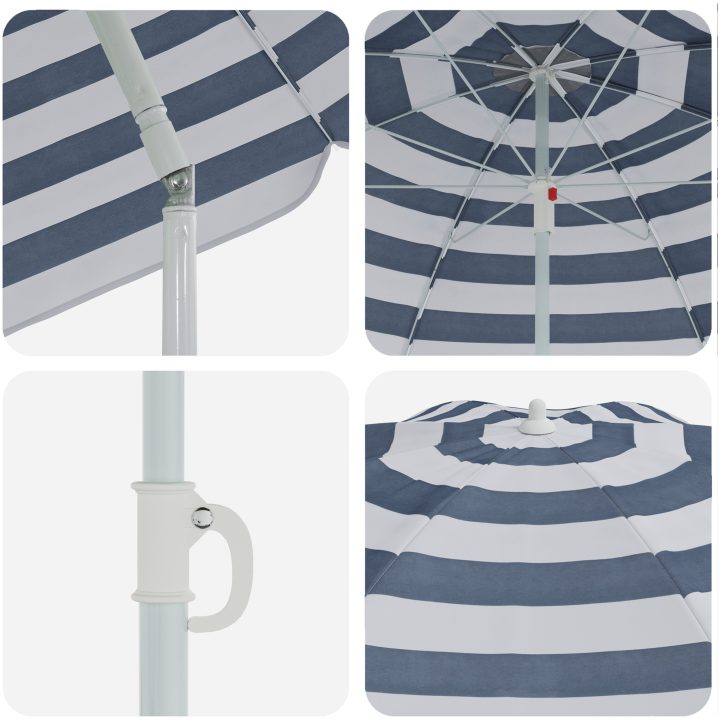 Strandparaply med Metallstång Blå & Vit 161x193 cm Polyester vidaXL Standard – bild 5