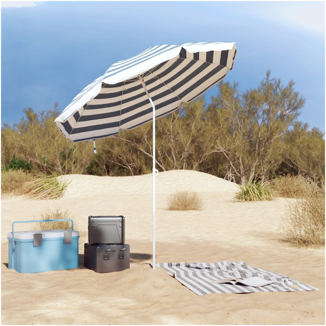 Strandparasol med aluminiumstolpe Blå och Vit vidaXL 240 cm – bild 3