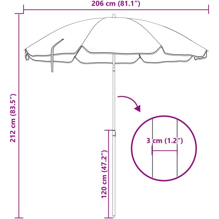 Strandparasol med aluminiumstolpe Blå och Vit vidaXL 240 cm – bild 8