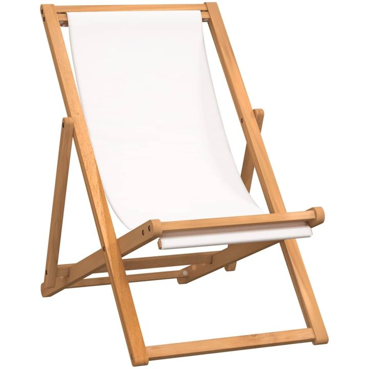 Strandstol teakträ 56x105x96 cm gräddvit vidaXL – bild 2