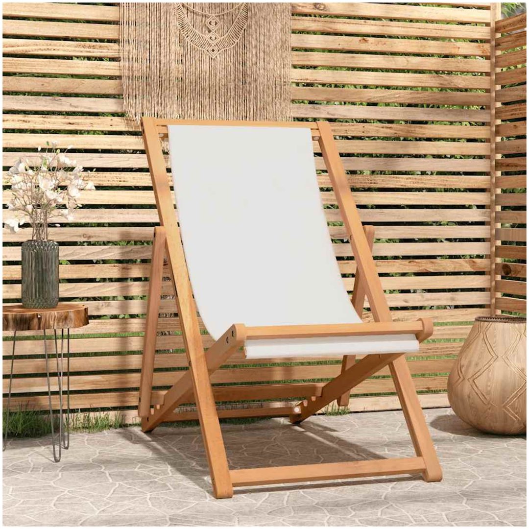Strandstol teakträ 56x105x96 cm gräddvit vidaXL