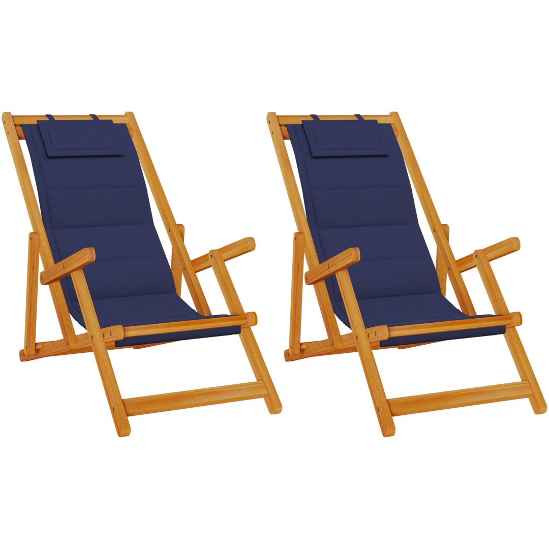 Strandstolar hopfällbara 2 st blå akaciaträ & textilen vidaXL 61.5 x 110 x 97 cm, 61.5 x 116 x 90 cm, 61.5 x 123 x – bild 2