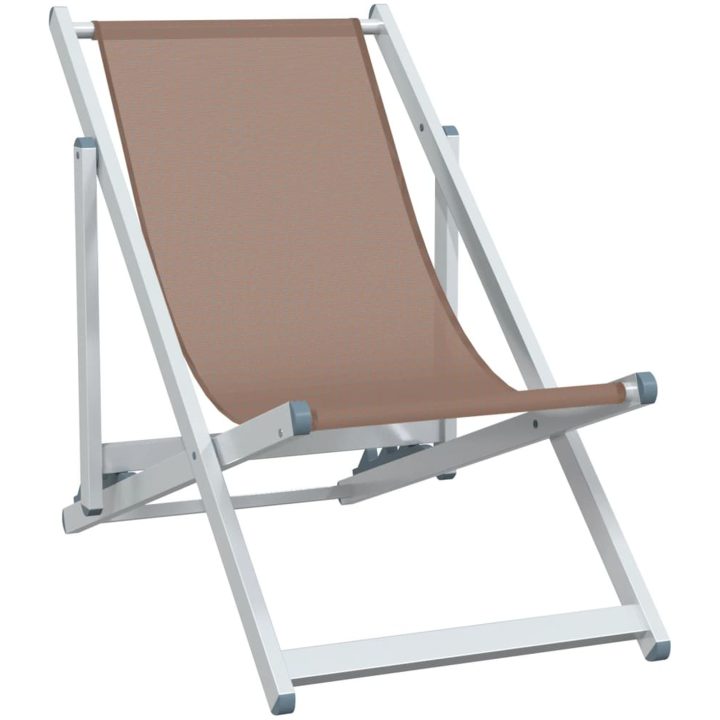Strandstolar hopfällbara 2 st brun aluminium och textilen vidaXL – bild 3