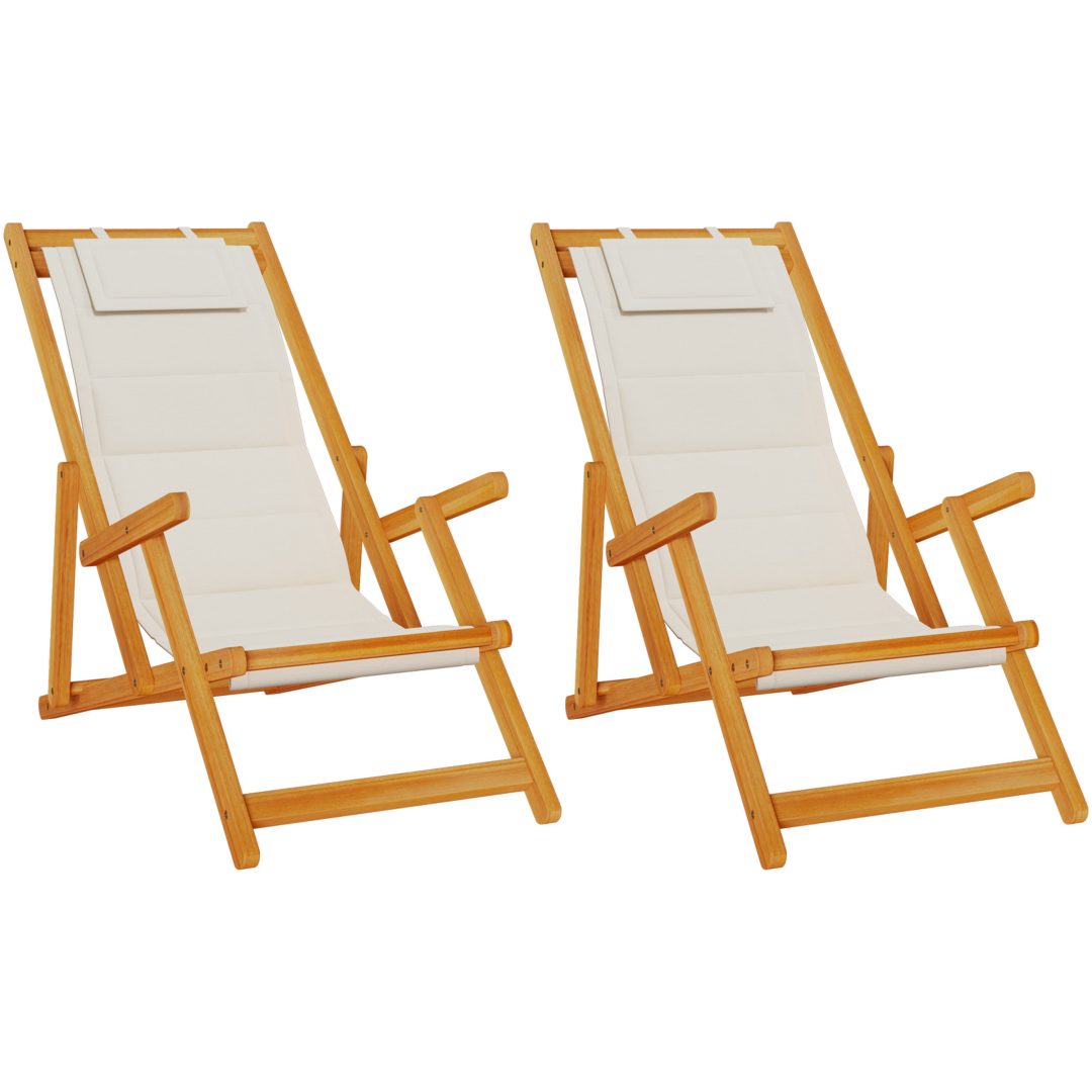 Strandstolar hopfällbara 2 st ljusgrå akaciaträ & textilen vidaXL 61.5 x 110 x 97 cm, 61.5 x 116 x 90 cm, 61.5 x 123 x – bild 2