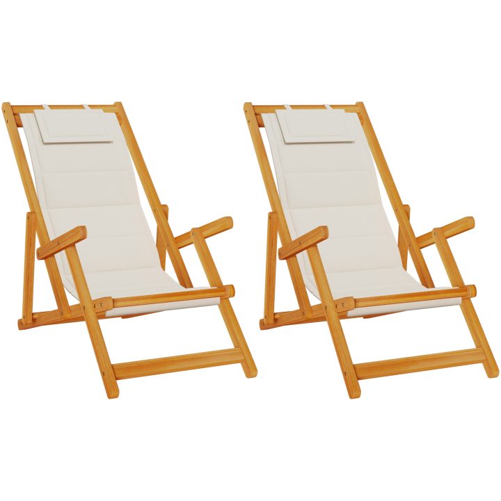 Strandstolar hopfällbara 2 st ljusgrå akaciaträ & textilen vidaXL 61.5 x 110 x 97 cm, 61.5 x 116 x 90 cm, 61.5 x 123 x – bild 2