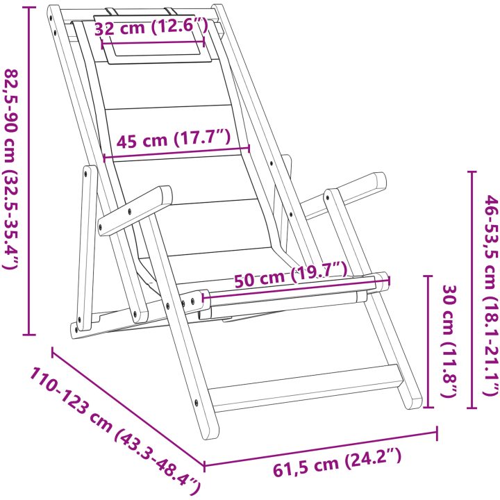 Strandstolar hopfällbara 2 st ljusgrå akaciaträ & textilen vidaXL 61.5 x 110 x 97 cm, 61.5 x 116 x 90 cm, 61.5 x 123 x – bild 10