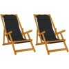 Strandstolar hopfällbara 2 st svart akaciaträ & textilen vidaXL 61.5 x 110 x 97 cm, 61.5 x 116 x 90 cm, 61.5 x 123 x – miniatyr 2