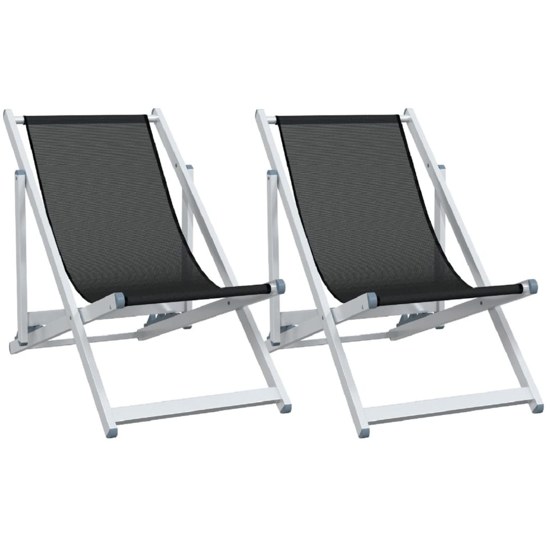 Strandstolar hopfällbara 2 st svart aluminium och textilen vidaXL – bild 2