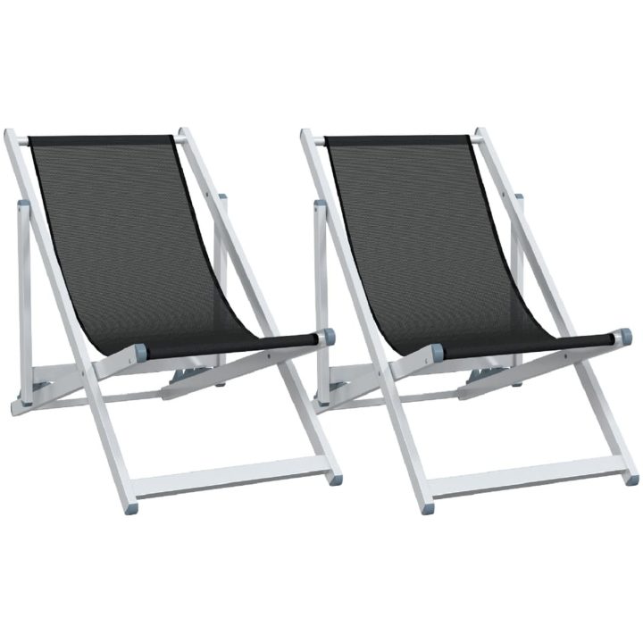 Strandstolar hopfällbara 2 st svart aluminium och textilen vidaXL – bild 2