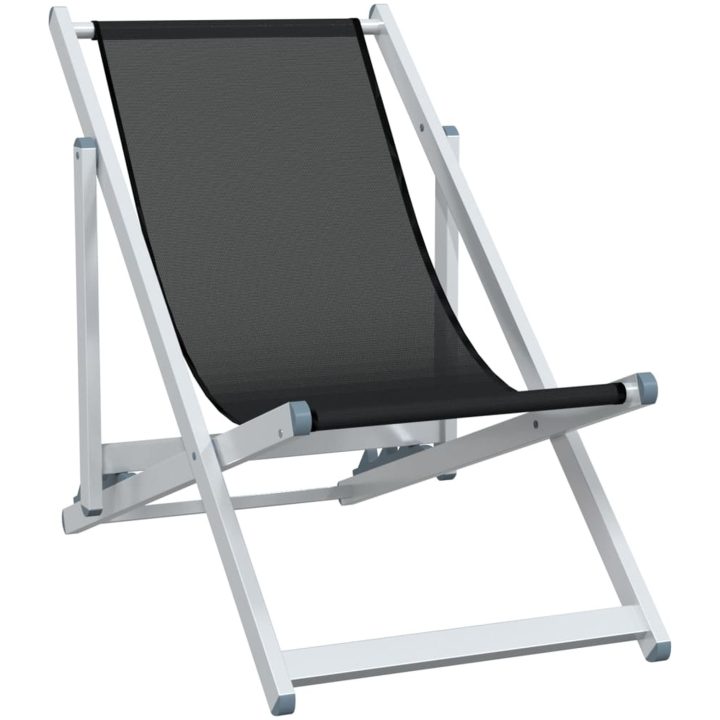 Strandstolar hopfällbara 2 st svart aluminium och textilen vidaXL – bild 3
