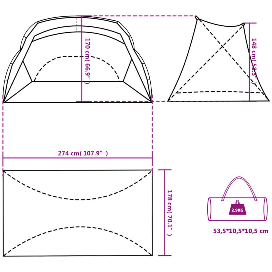 Strandtält grå 274x178x170/148 cm 185T polyester vidaXL – bild 12