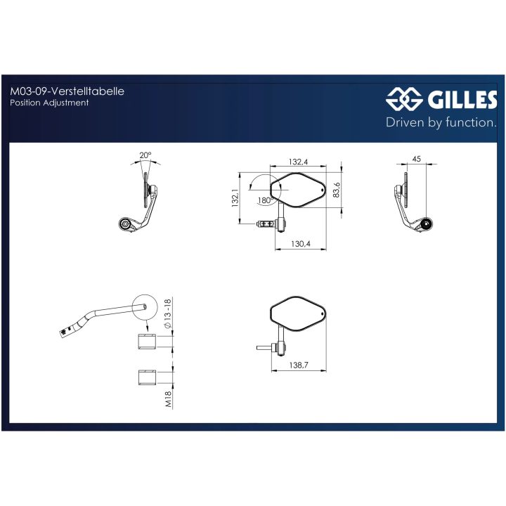Styrändsspegel Stratos Svart Aluminium GILLES TOOLING – bild 2