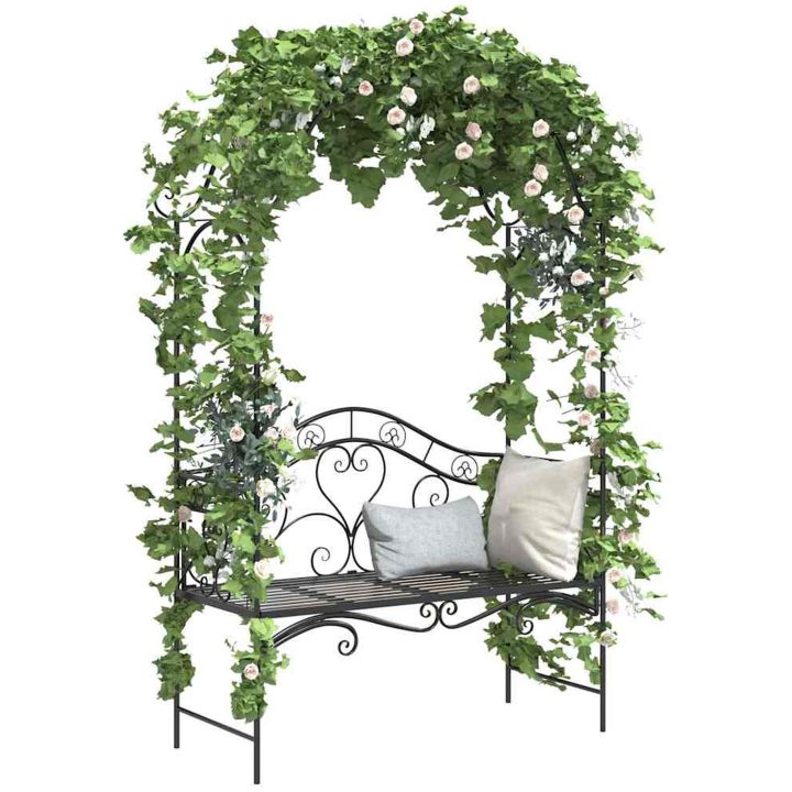 Svart Utomhusbänk Svart Metall Stor Dekorativa detaljer vidaXL 121 x 48 x 200 cm – bild 3