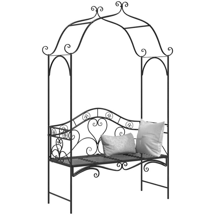 Svart Utomhusbänk Svart Metall Stor Dekorativa detaljer vidaXL 121 x 48 x 200 cm – bild 4