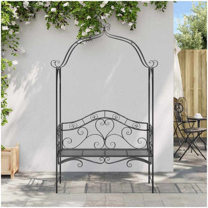 Svart Utomhusbänk Svart Metall Stor Dekorativa detaljer vidaXL 121 x 48 x 200 cm – bild 5