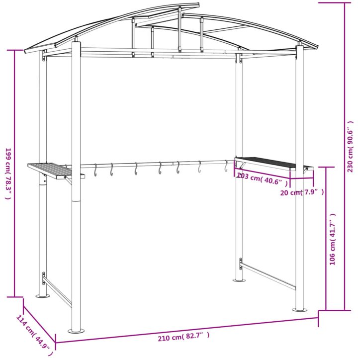 Tak för grill med sidohyllor antracit 210x114x230 cm stål vidaXL – bild 7