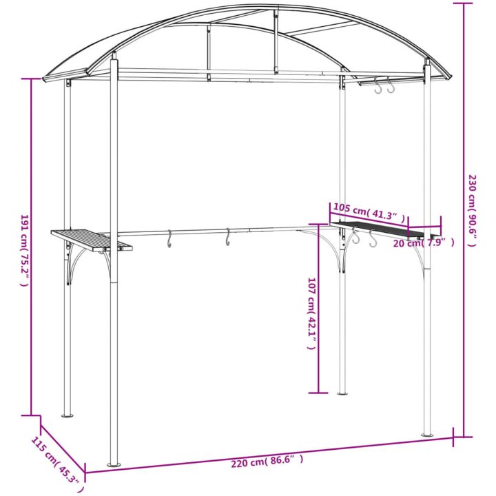 Tak för grill med sidohyllor antracit 220x115x230 cm stål vidaXL – bild 7