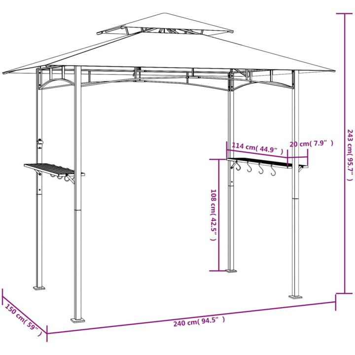 Tak för grill med sidohyllor antracit 240x150x243 cm stål vidaXL – bild 8