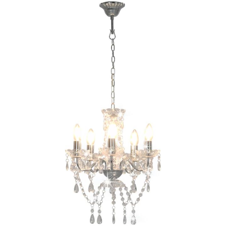Takkrona med kristallpärlor silver rund 5 x E14 vidaXL – bild 2
