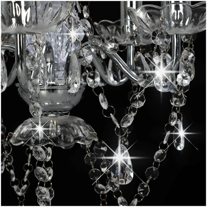 Takkrona med kristallpärlor silver rund 5 x E14 vidaXL – bild 7