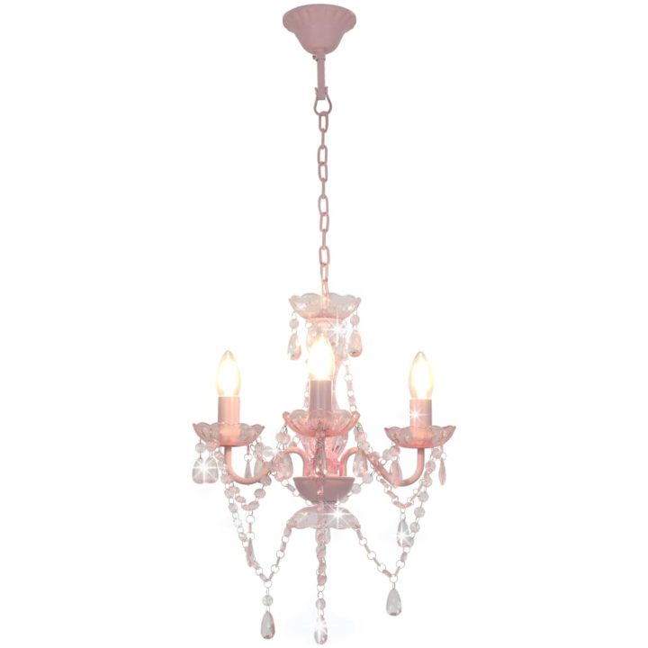Takkrona med pärlor rosa rund 3 x E14 vidaXL – bild 2