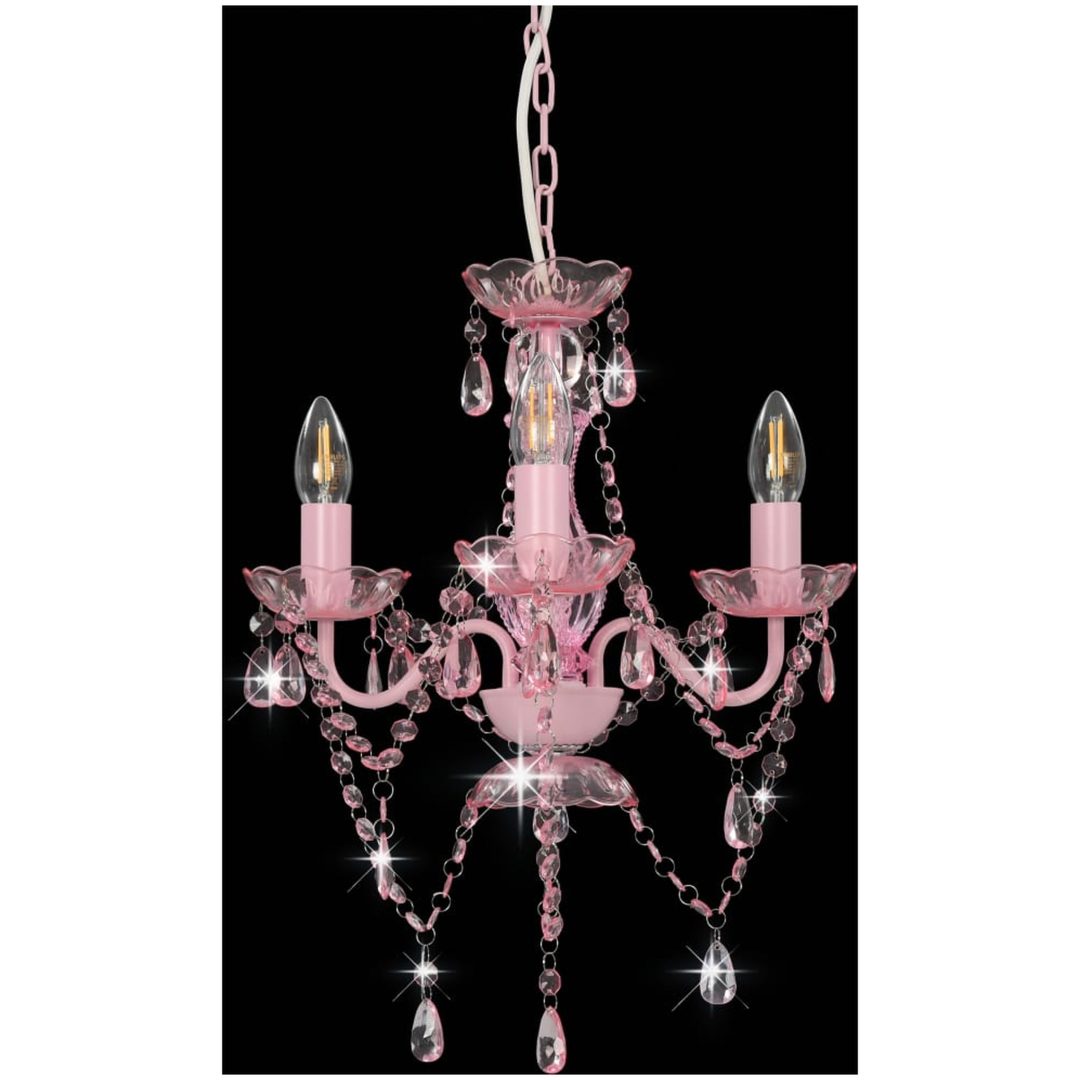 Takkrona med pärlor rosa rund 3 x E14 vidaXL – bild 3