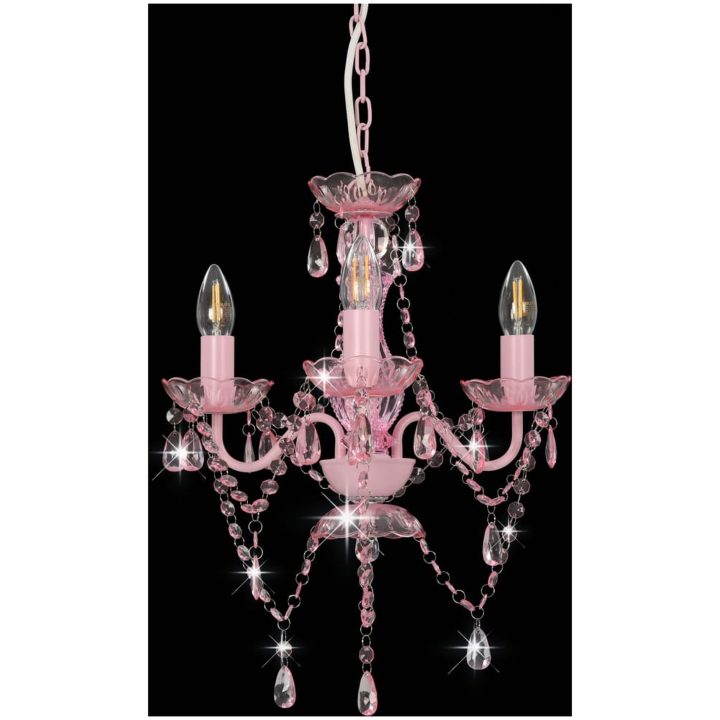 Takkrona med pärlor rosa rund 3 x E14 vidaXL – bild 3